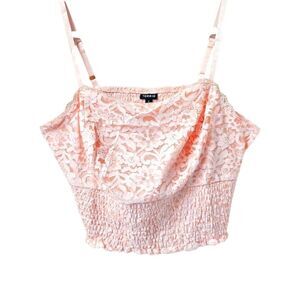 TORRID PLUS SIZE LACE Square Neck Pink Smocked Crop Top Tank 2X